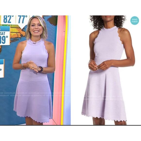 ELIZA J Scalloped Fit & Flare Sweater Dress Size XS Lilac Mini Sleeveless Spring - Picture 15 of 15